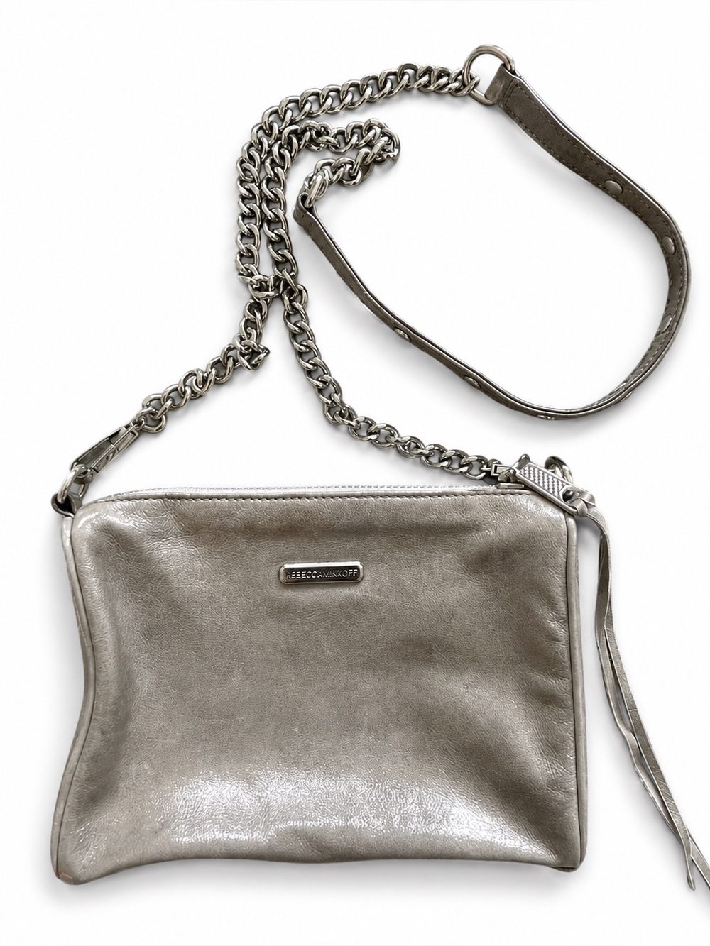 Rebecca Minkoff Mini 3 Zip leather crossbody bag in a grey finish
